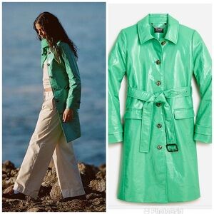 J. Crew Collection trench coat in laminated linen In Summer Green New with Tags!